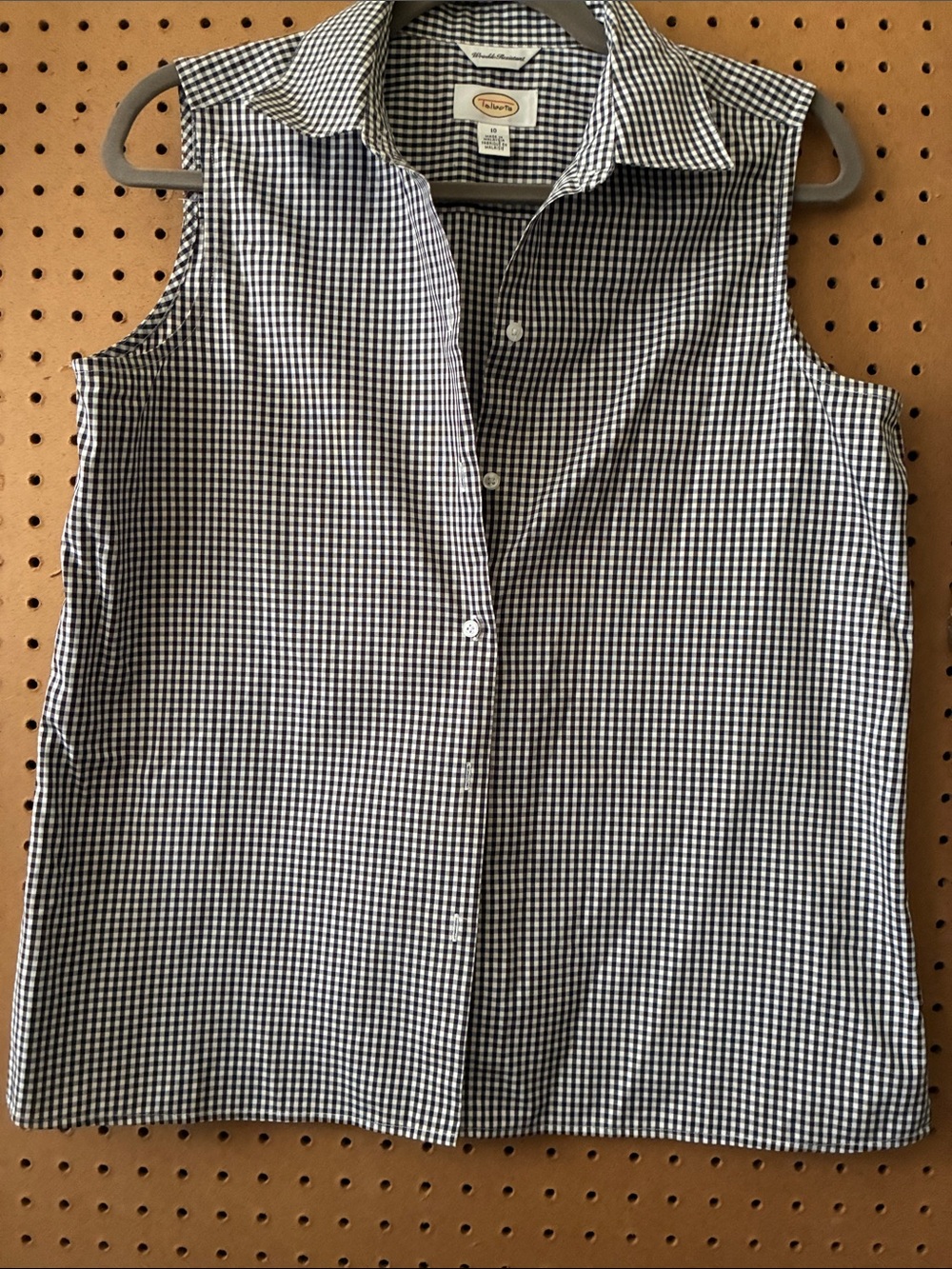 Talbots Black and White Gingham Sleeveless Button-Front Blouse